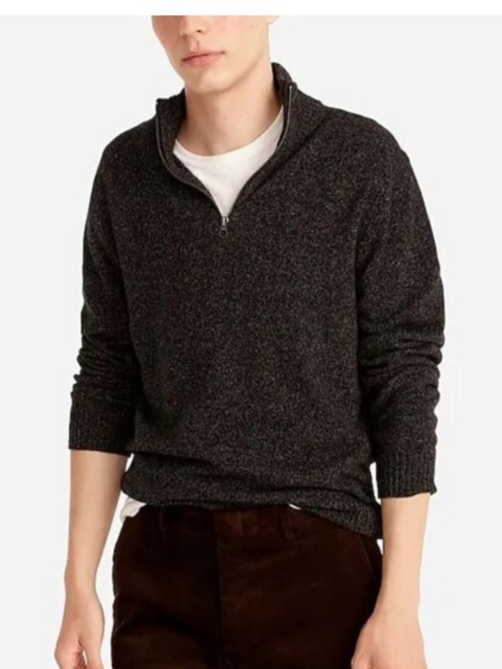J. Crew Rugged Merino Half Zip Sweater Marled Wool Blend